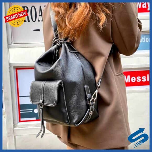 Genuine Leather Backpack Purse Large Capacity Anti-Theft Travel Convertible